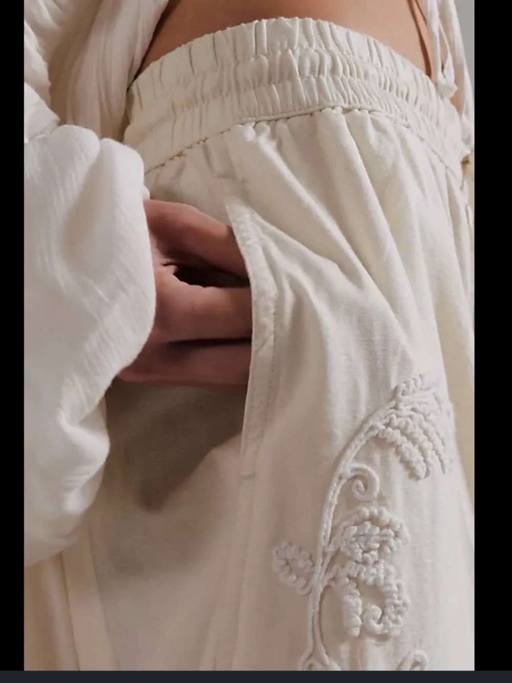 Free People Lex Embroidered Pull On Barrel Pants Ivory Size Small Linen Blend - Picture 2 of 14